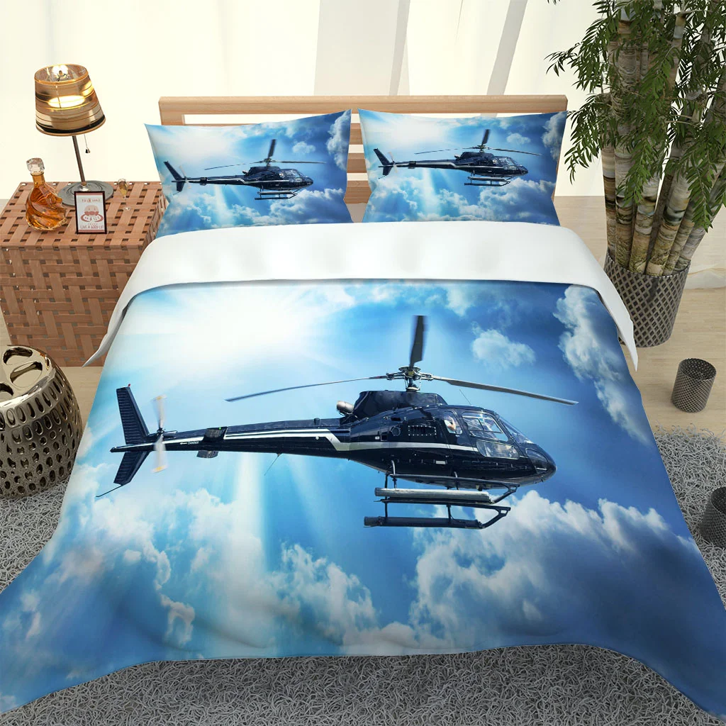 

3D Bedding Set Helicopter Duvet Quilt Cover Set Comforter Cover Pillowcase King Queen Size Printed Polyester Summer Quilt Cover