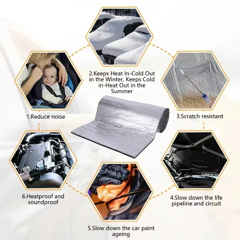 Self-Adhesive Aluminum Foil Insulation Roll, Heat & Soundproof Foam Mat for Car Doors, Floor, Roof and Walls