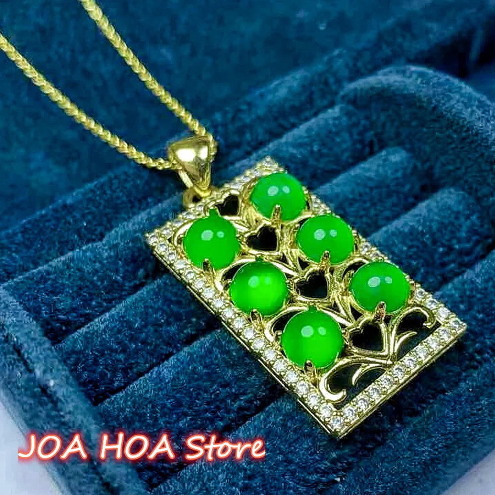 Elegante ciondolo placcato oro con collana di giada verde calcedonio agata naturale gioielli a catena perfetti