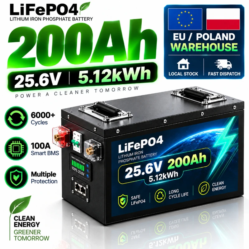 LiFePO4-Batterie 12,8V 25,6V 51,2V 100Ah 120Ah 200Ah Lithium-Eisenphosphat-Batterie mit Smart BMS 6000+ Tiefzyklen für Solarenergiespeicherung, Wohnmobile, Marine, USV-Notstromversorgung, EU- und