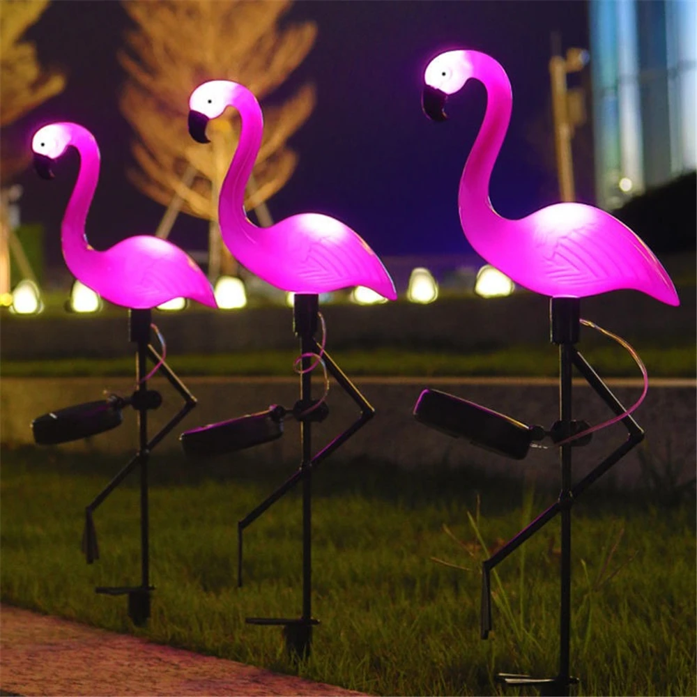 Flamingo Garden Solar Lights Waterproof Solar Powered Outdoor Decorative Lawn Pink Lights for Pathway Lawn Yard Landscape Path