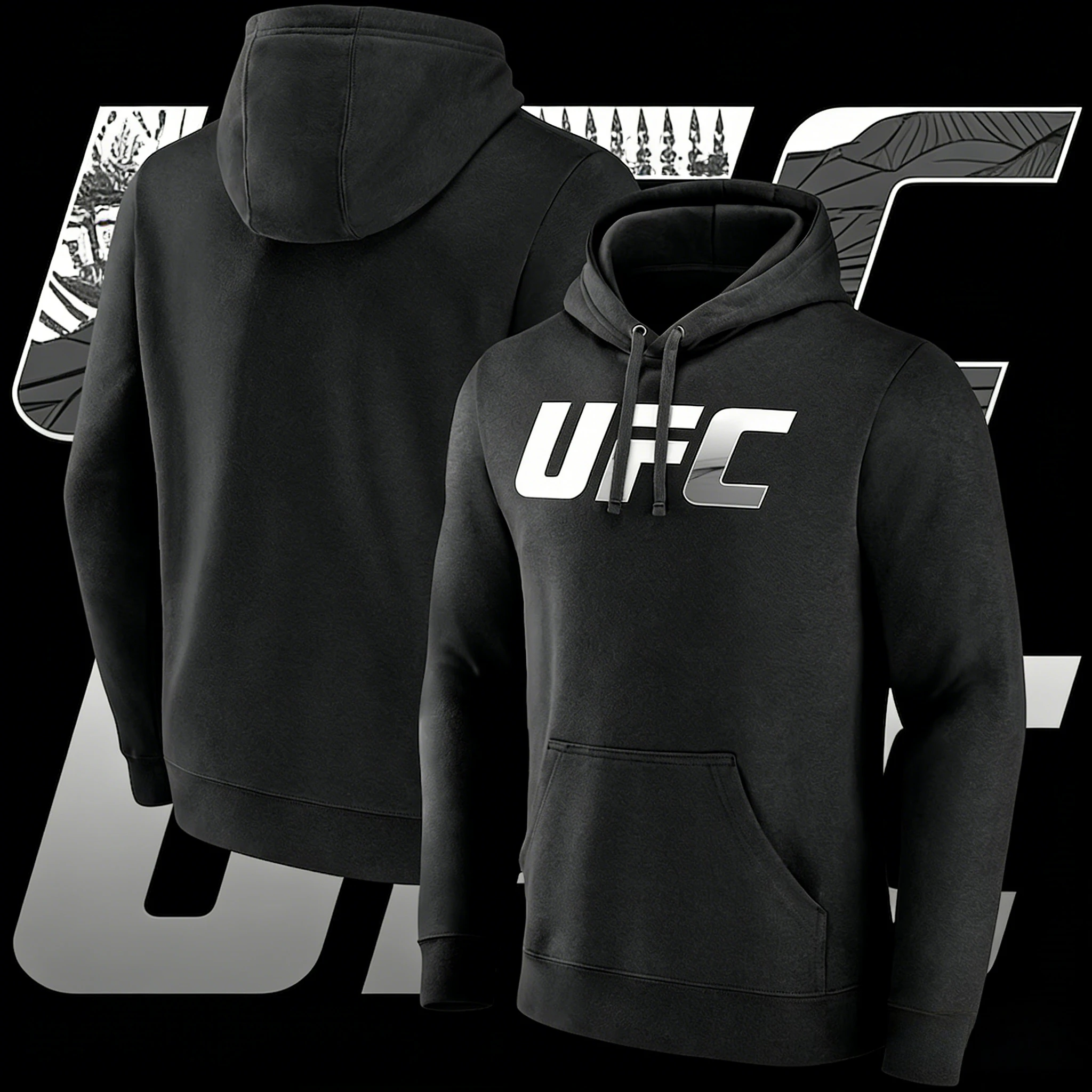 

UFC Классическая толстовка с принтом логотипа 2025-26, осень/зима, чистый хлопок, 100% унисекс, свободная и повседневная толстовка большого размера с принтом