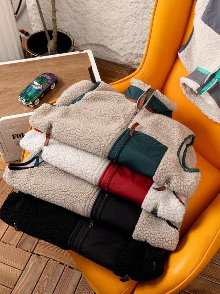 

Outdoor Thiened Lamb Velvet Windproof Stand Collar Warm Workwear Jaet Autumn Winter New Loose Sports Casual Vest Men