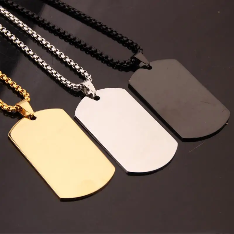 High Quality Titanium Steel Glossy Square Pendant Dog Tag Necklace Men\'s Punk Hip Hop Trend Jewelry