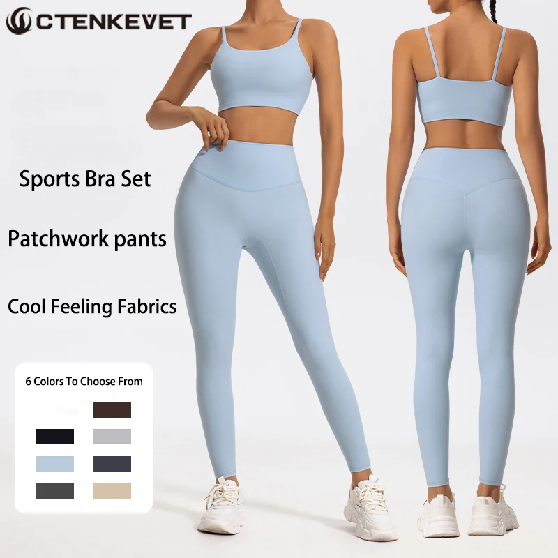 

Ctenkevet 2Ps Women Sports Yoga Set Gym Sportswear Suits Female Crop Top Workout Clothes Women Long Pants Fitness Set