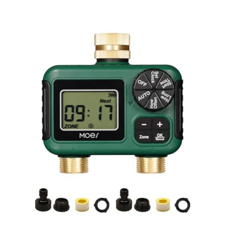 

Таймер для полива с 2 выходами, латунные входы и выходы, программируемый автоматический контроллер полива, задержка полива при дожде, ручное поливание, 2 зоны