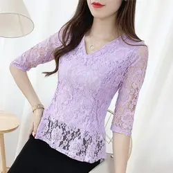 Fashion V-Neck Spliced Lace Folds Hollow Out Blouse Women's Clothing 2023 Summer New Oversized Casual Pullovers Sweet Shirt