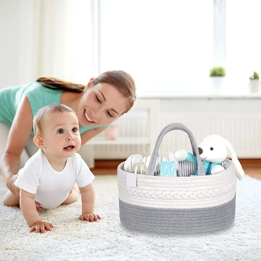 Multifunctional Baby Diaper Storage Basket Portable Cotton Travel Out Tote Bag Mommy Bag Nappy Bag Rope Diaper Bag Outdoor