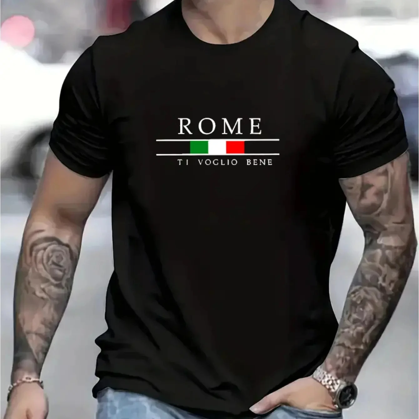 Men\'s fashionable loose short-sleeved T-shirt Roman letter print shirt casual and comfortable round neck summer 100% cotton