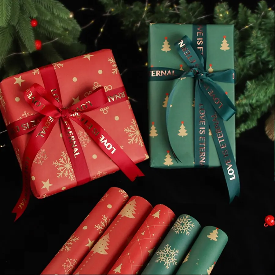 6pcs Mix Randomly Christmas Gift Wrapping Paper Party DIY Kraft Paper Christmas Tree Snowflake Gift Box Wrapping Paper