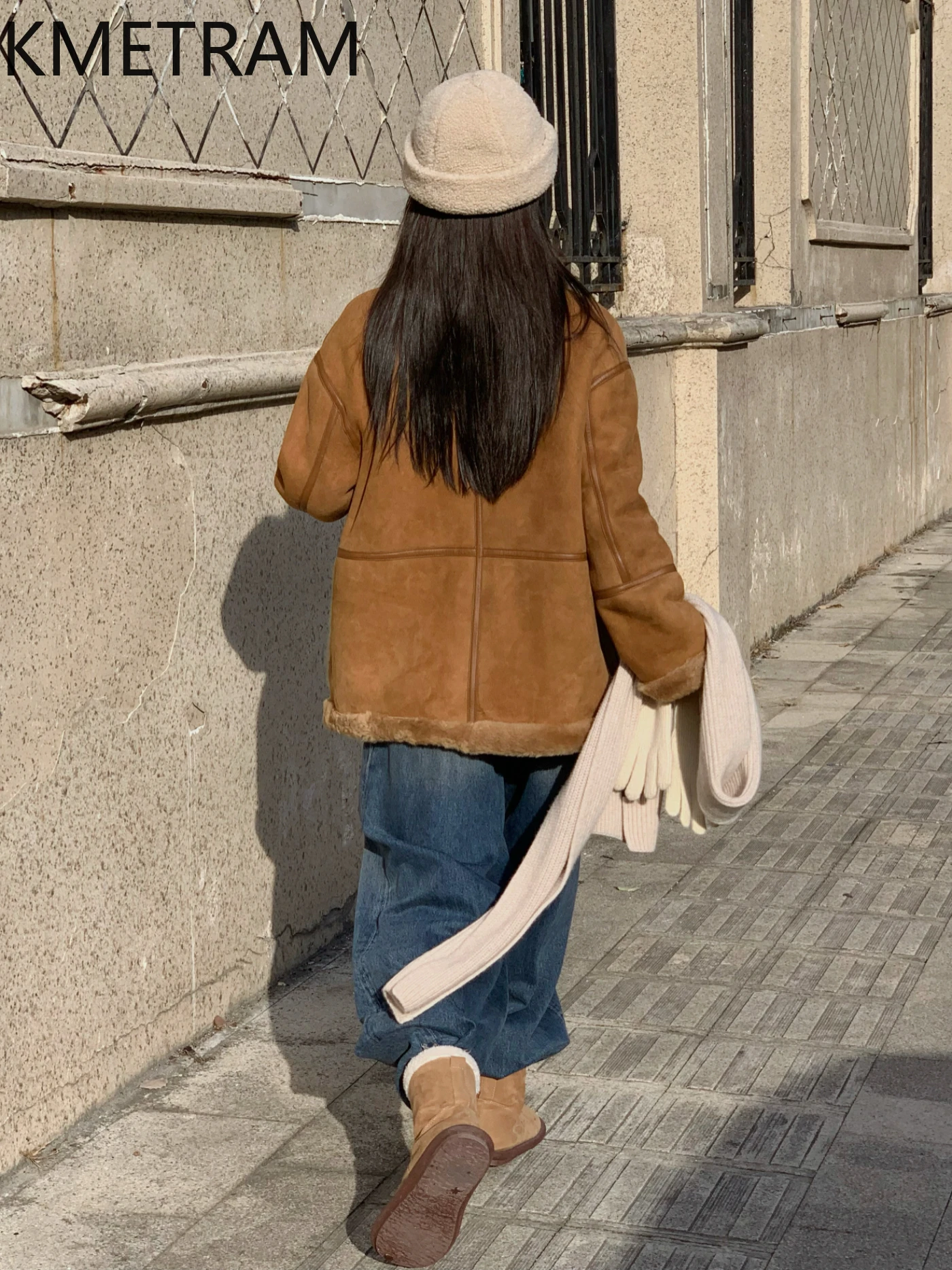 معطف KMETRAM من جلد الغنم الطبيعي مع معطف عتيق متوسط الطول من الفرو الحقيقي ملابس نسائية شتوية جديدة في معاطف Fourrure #4