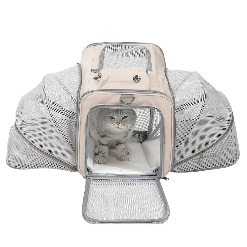 Portable Breathable Expandable 600D Cationic Cat & Small Dog Pet Carrier with Handheld Design for Travel