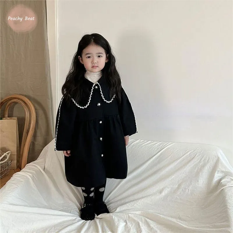 

Fashion Baby Girl Cotton Line Dust Coat Flower Button Kid Windbreak Jacket Long Sleeve Autumn Spring Child Baby Clothes 18M-10Y