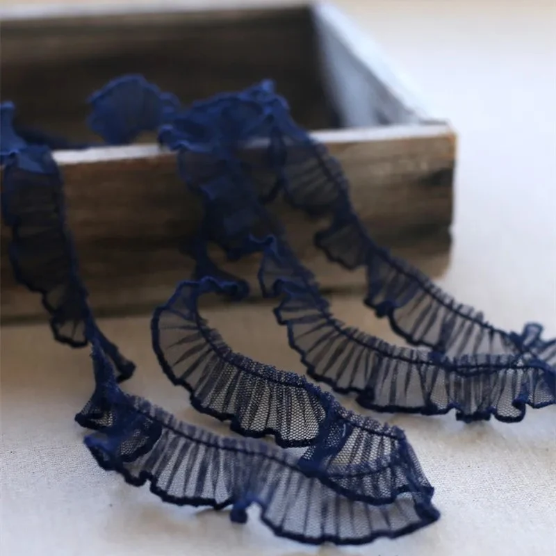 2 Yards mehrfarbige Stickerei Falten Spitze Stoffbesatz DIY Nähen Applikation für Kleidung Kleid Dekoration Zubehör 2 cm breit – Detail 4