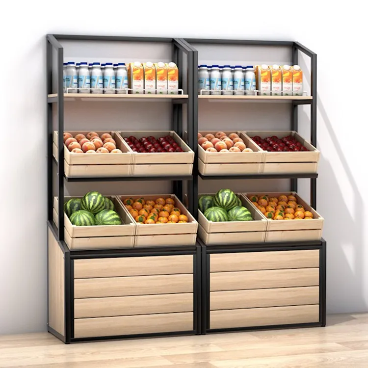 Fruit Shelf Display, Multi-layer Snack, Wall-Mounted Single-Sided Fruit and Vegetable,Solid Wood Supermarket Shelf, Nut Gift Box