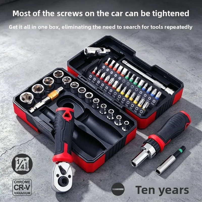 Portable Motorcycle and Electric Bike Repair Tool Kit in Hard Case, 45 Piece Mechanic Maintenance Set with Sockets, Screwdriver