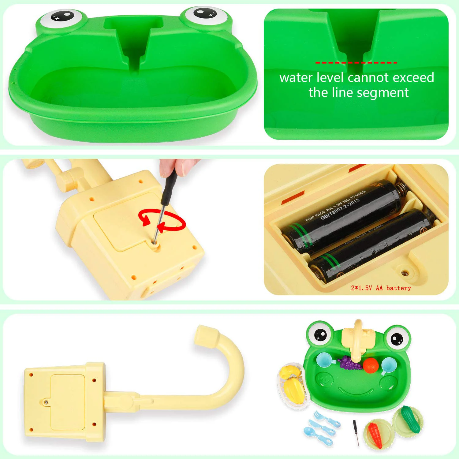 Children's automatic water outlet frog cute cow vegetable washing basin, simulation electric vegetable washing play kitchen toy