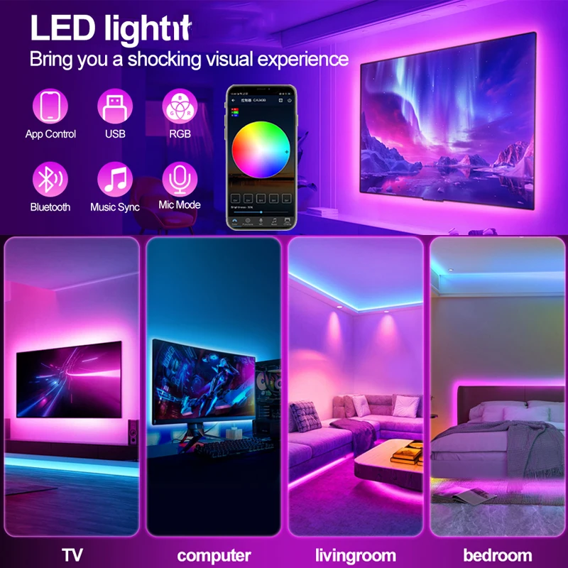بلوتوث اللمس LED قطاع أضواء RGB 5050 5 متر 10 متر 25 متر LED مصباح الشريط DIY بها بنفسك غرفة عطلة ديكور حفلات الكمبيوتر إضاءة خلفية للتلفاز الإضاءة
