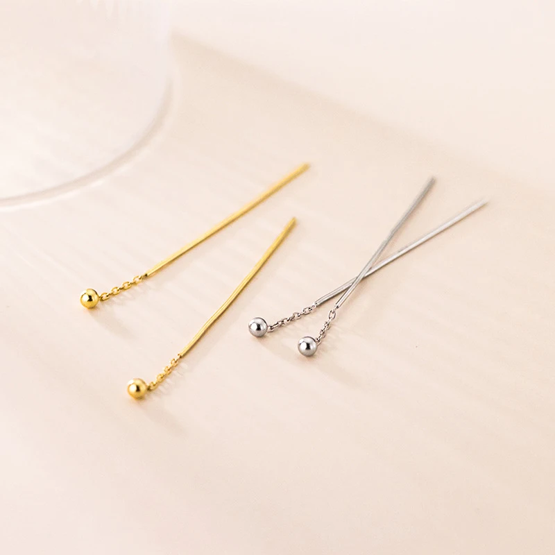 Modian minimalistyczny 100% 925 Sterling Silver długa linia proste koraliki stadniny kolczyki Fashion Party uszy dla kobiet biżuteria akcesoria — zdjęcie 3