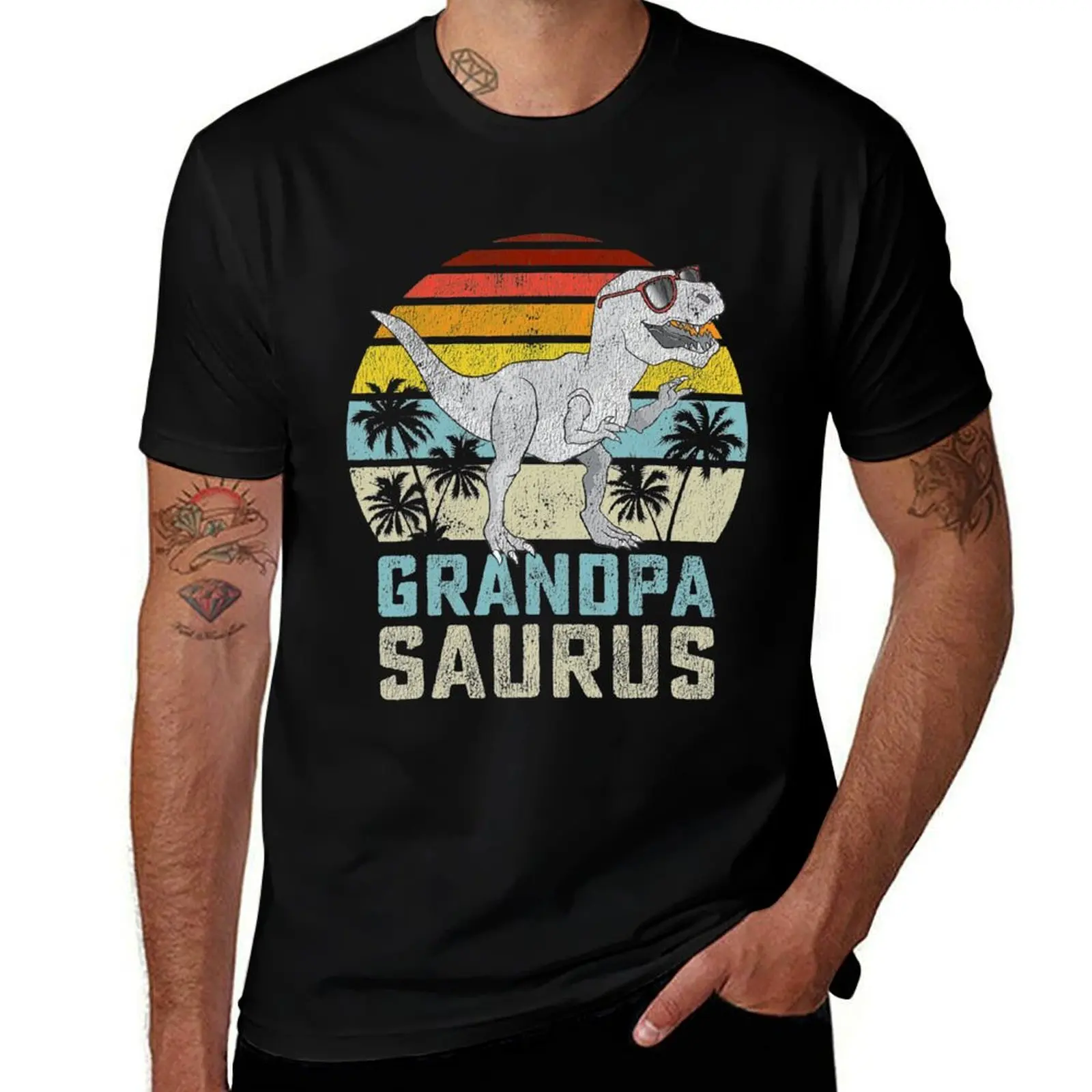 Grandpasaurus T Rex Dinosaur Grandpa Saurus Family Matching T-Shirt Gym Exercise Short Sleeve T-Shirt