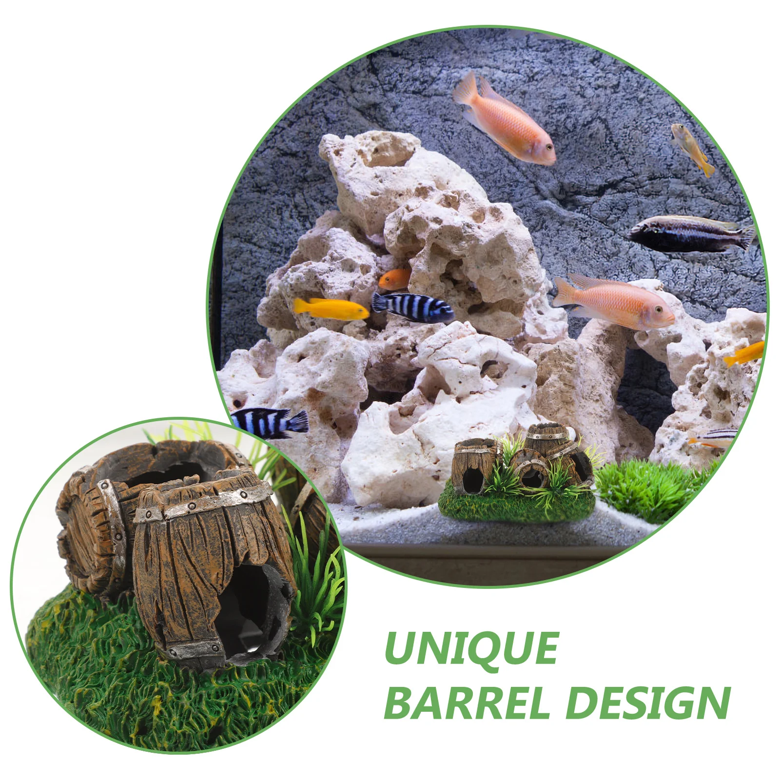 Fish Tank Barrel Ornaments Cave Shrimp Habitat Hideout Air Fittings and Breeding Resin Plants Decor