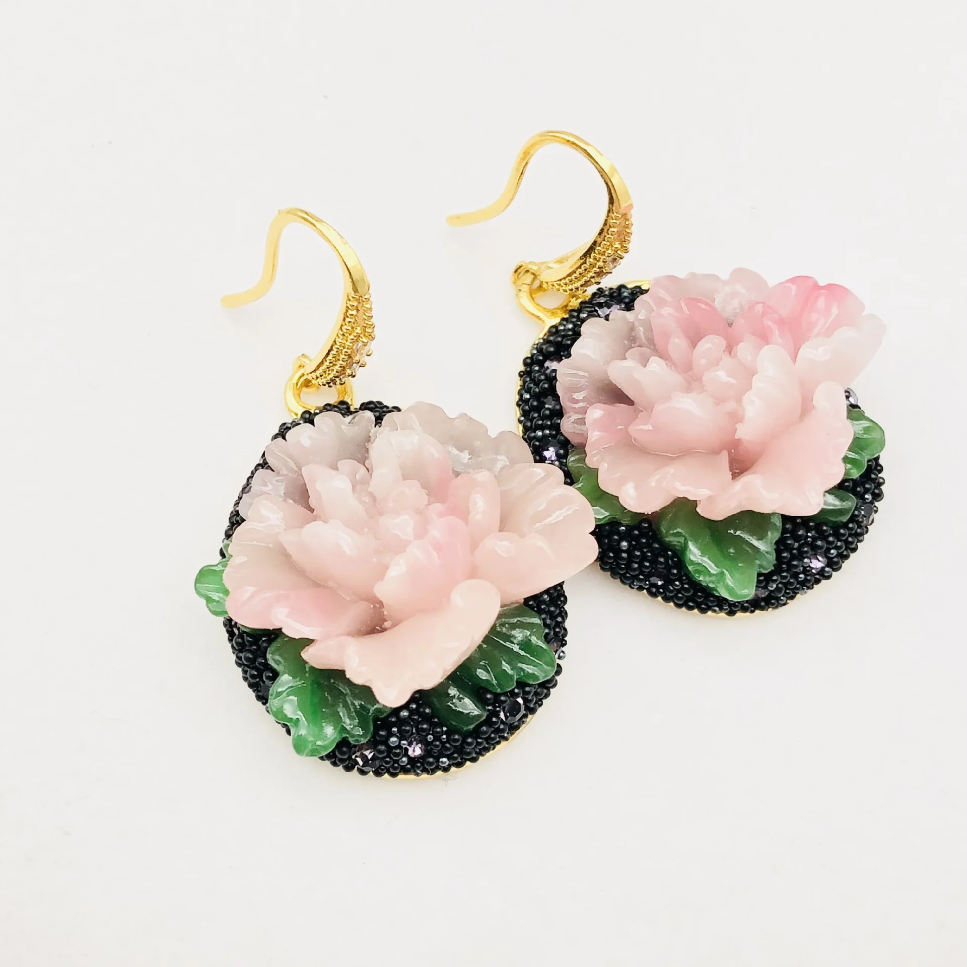 Original design new medieval peony flower earrings fashionable three-dimensional flower explosion women's earrings manufacturer