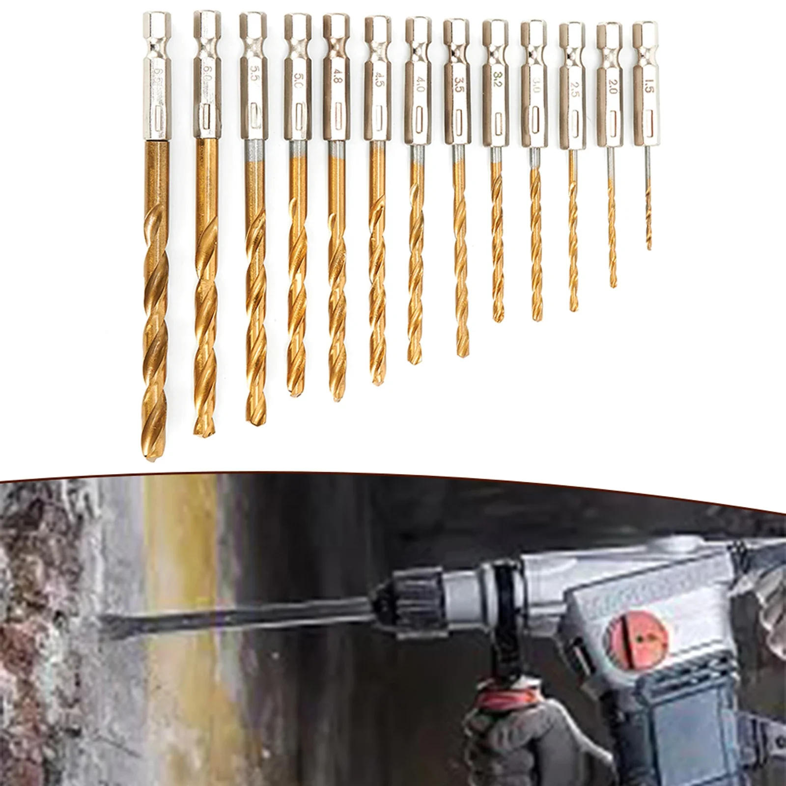 13pcs HSS High Steel Drill Bit Set, Hex Shank Bits 1 5mm 6 5mm, Long lasting and Suitable for Metal, Wood, and Plastics