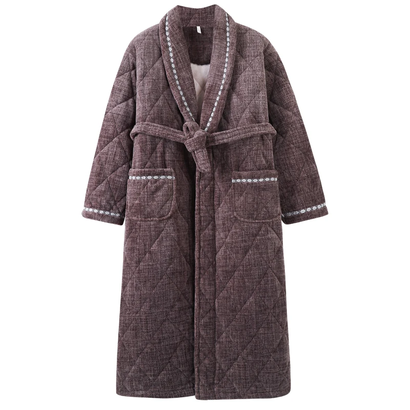 

Мужской халат больших размеров L-5XL, 3-слойный хлопковый халат с застежкой, мужской домашний халат, пижама для мужчин