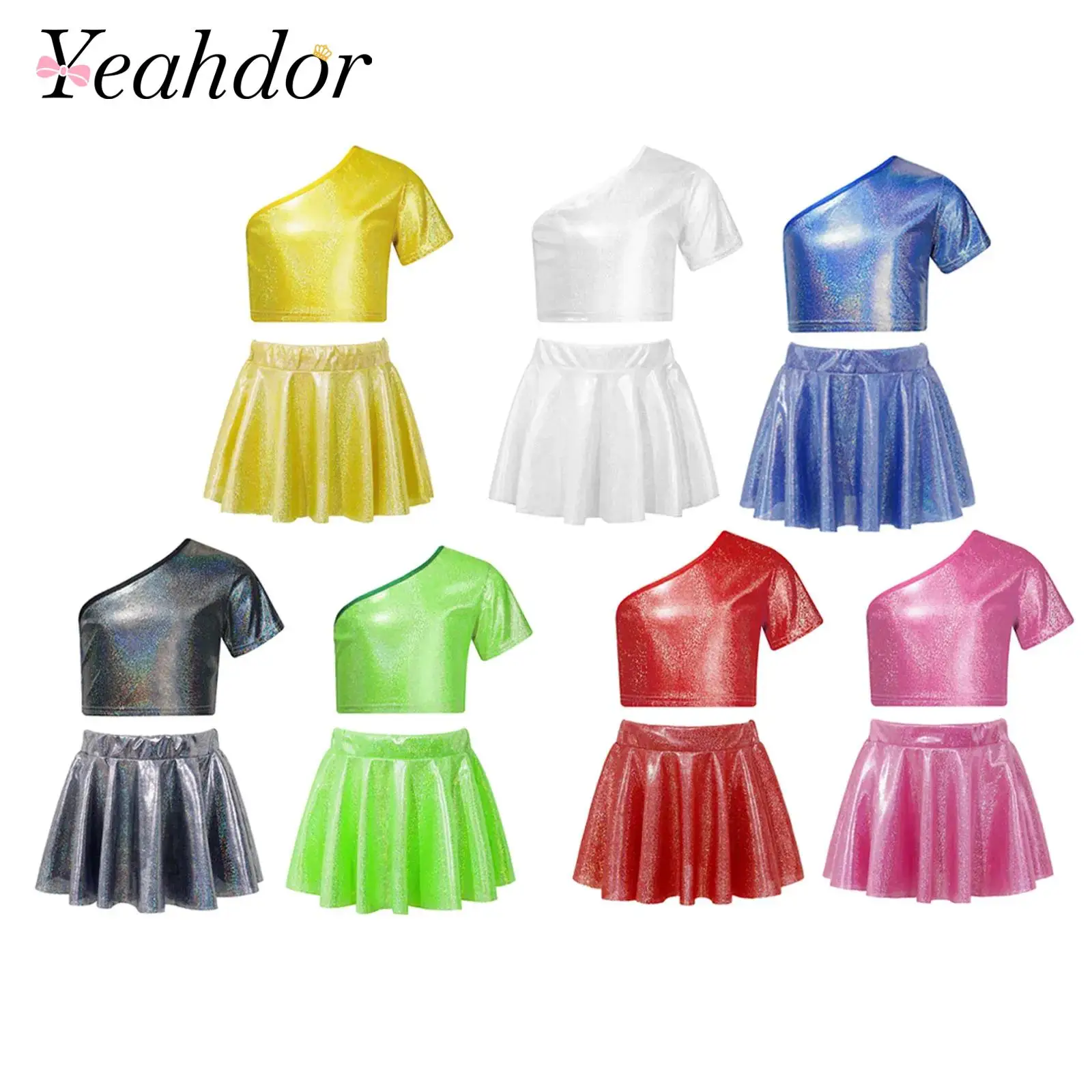 

Fashion Girls Metallic Jazz Dance Outfit Streetwear Children Hiphop Clothes Set Kids Cheerleading Costume Performance Suits
