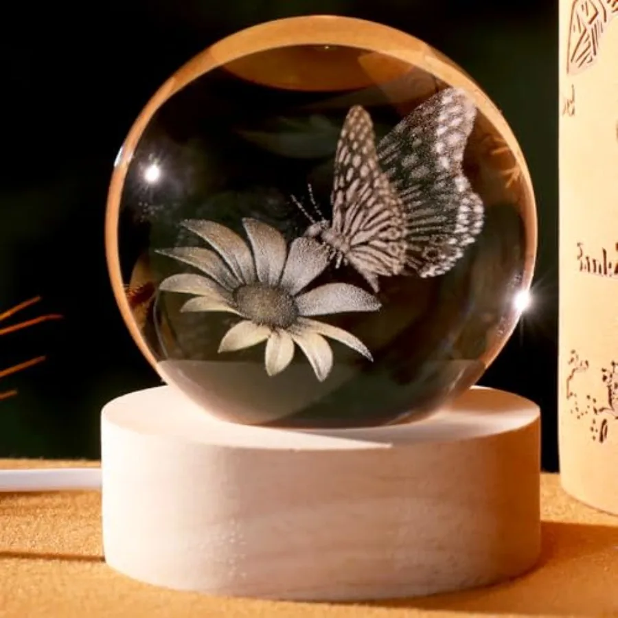 Gifts for Women Her Crystal Ball in Glass Ball 60mm Night Light Gifts for Girl Adults Multicolor Lighting Base