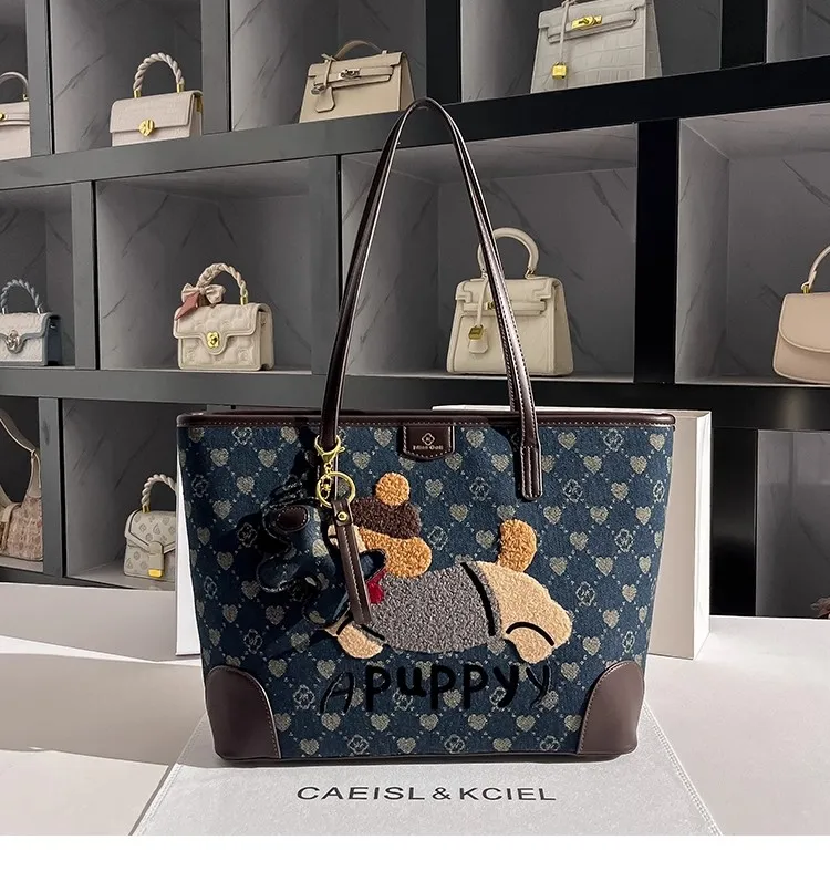 

Fashion Design Cute Dog Printing Pattern Women Handbag Large Capacity Casual Tote Bag High Quality Bucket Bag Shoulder Bag