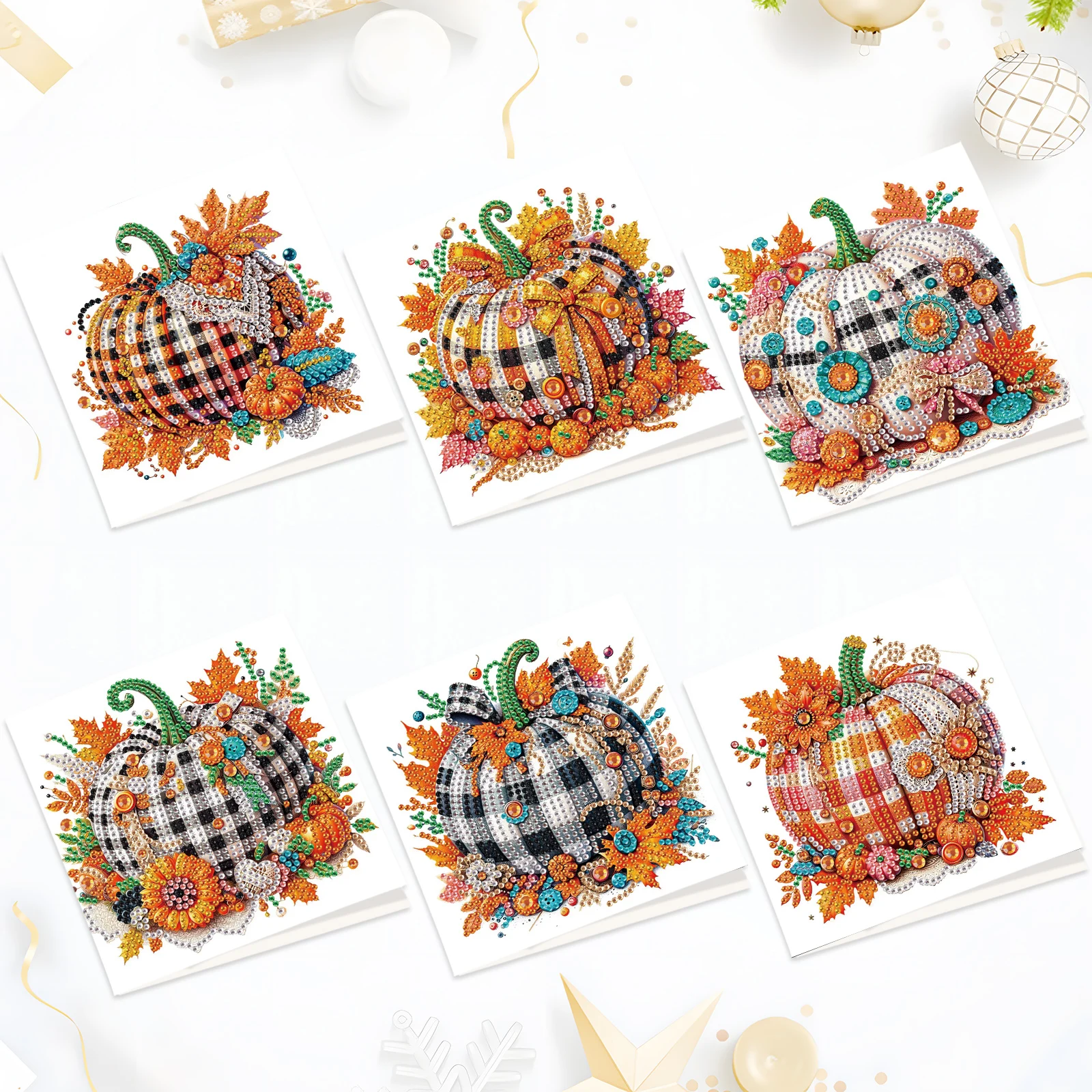 

6 шт., наборы поздравительных открыток с алмазной живописью, Хэллоуин, тыква, алмазные художественные поделки с конвертами, алмазные открытки для праздничного подарка