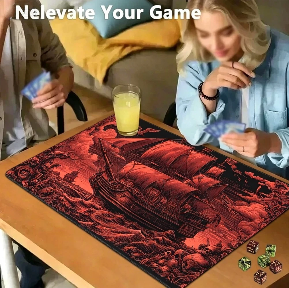 Large Red Black Pirate Ship Gaming Mouse Pad Waterproof Non-Slip Rubber Desk Mat Keyboard Mouse Mat Without Zones Playmat