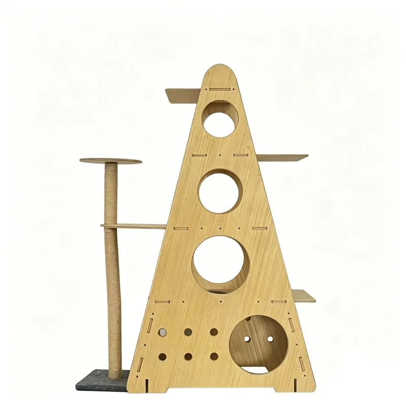 Pyramid Solid Wood Large Cat Climbing Frame Cat Tree, Multi-layer Jumping Platform, Sisal Scratching Column