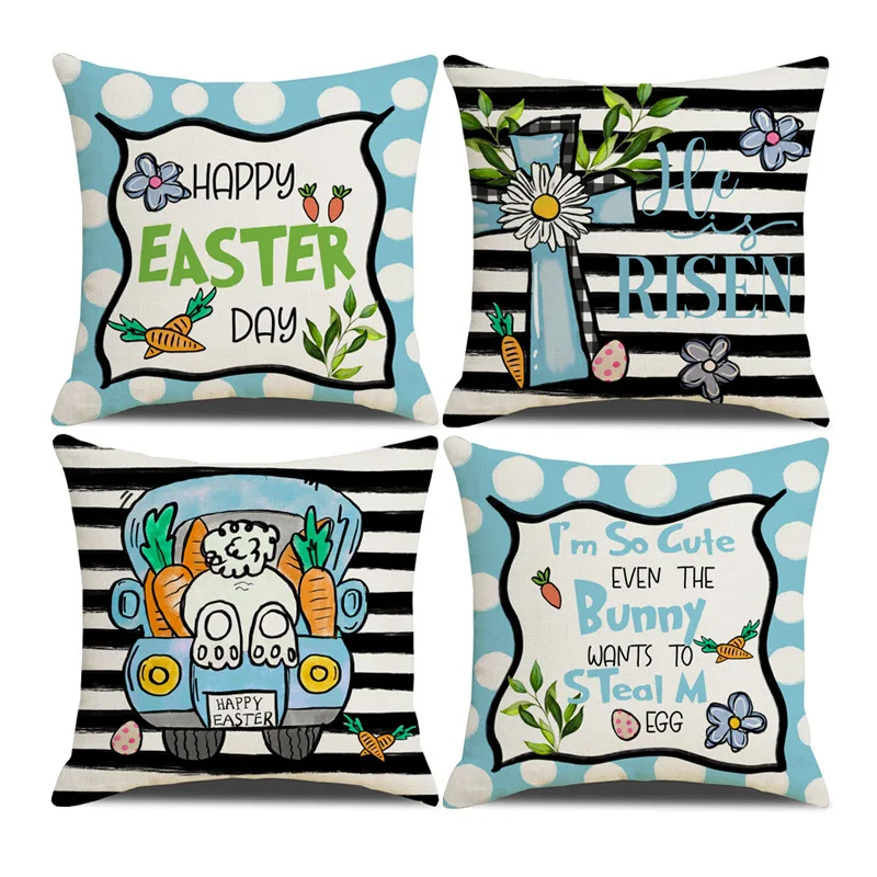 

Easter Pillow Covers 45x45cm Set of 4 Easter Throw Pillow Covers with Bunny and Eggs Spring Home Decor for Sofa Bed Couch