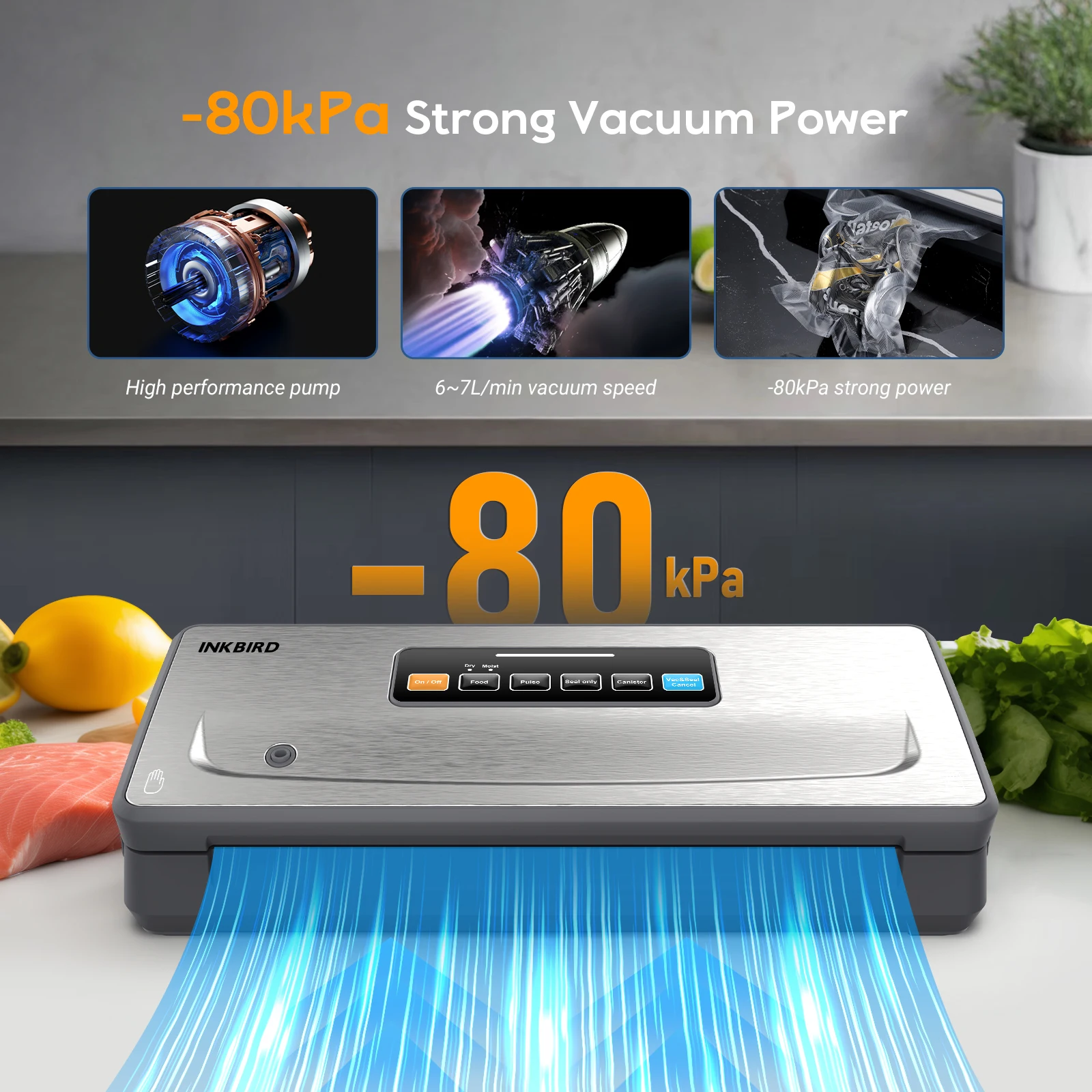 Imagem -04 - Inkbird-máquina Seladora a Vácuo sem Fio Máquina de Embalagem a Vácuo Multi Funcional Armazenamento Embutido Corte Ink-vs06