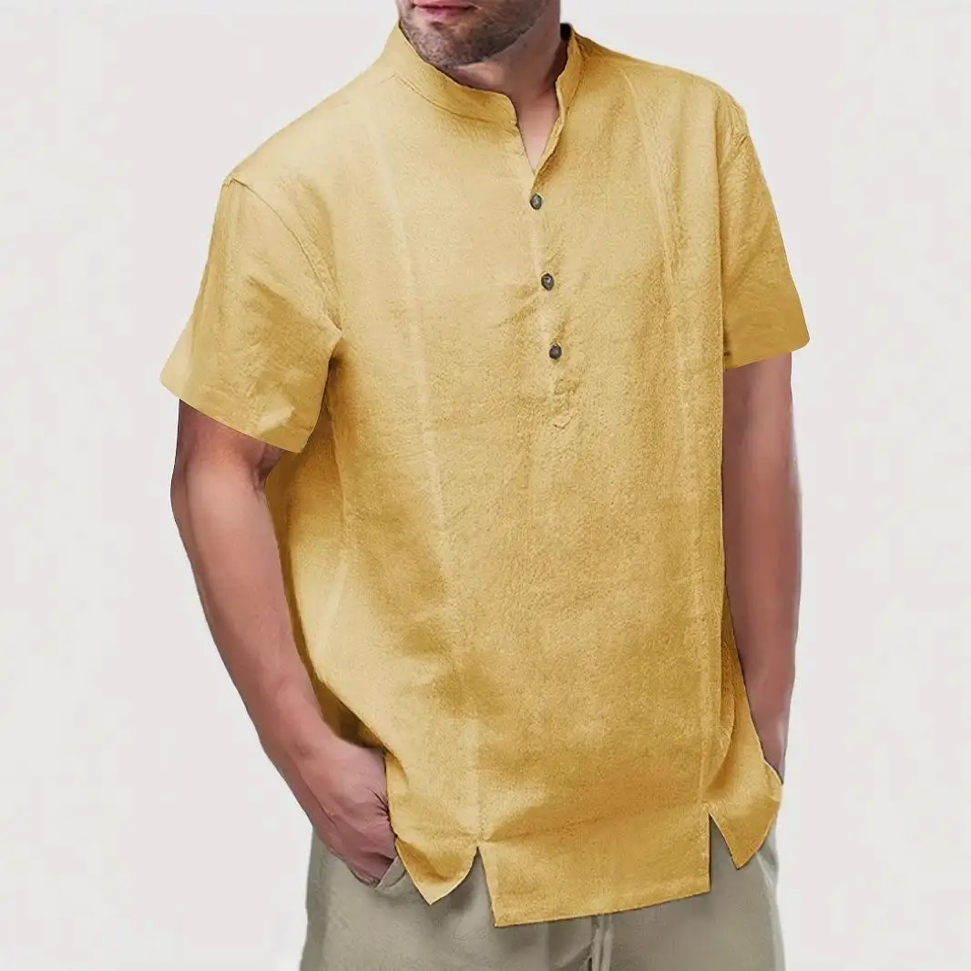 

Men's Collar Short Sleeve Cotton Linen Shirt Casual Style Non-iron Treatment Deformation Resistant Summer Fashion Inner Wear