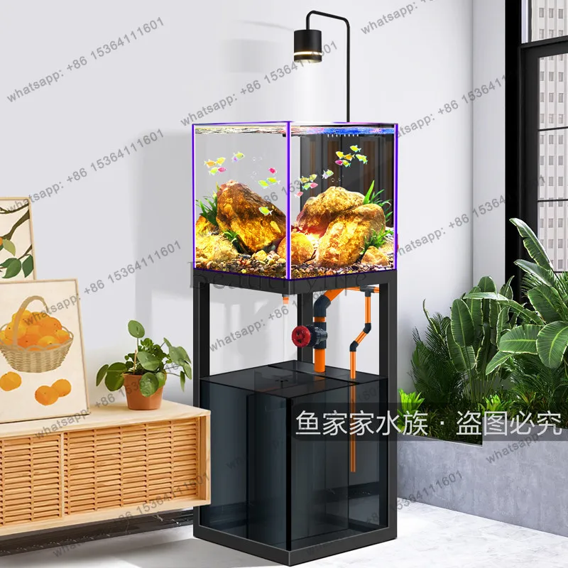 New ultra-white glass stream tank living room household small vertical golden fish tank water and grass bottom filter