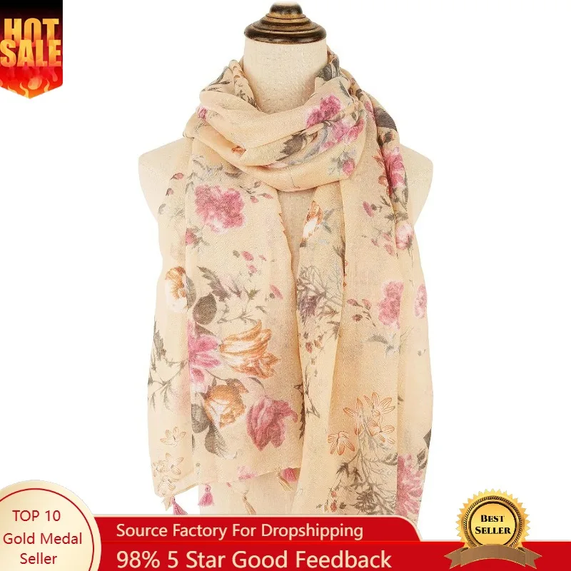 YOUR SMILE Large Boho Scarf for Women Lightweight Floral Printed Scarves Fall Winter Fashion Fringed Shawl wraps