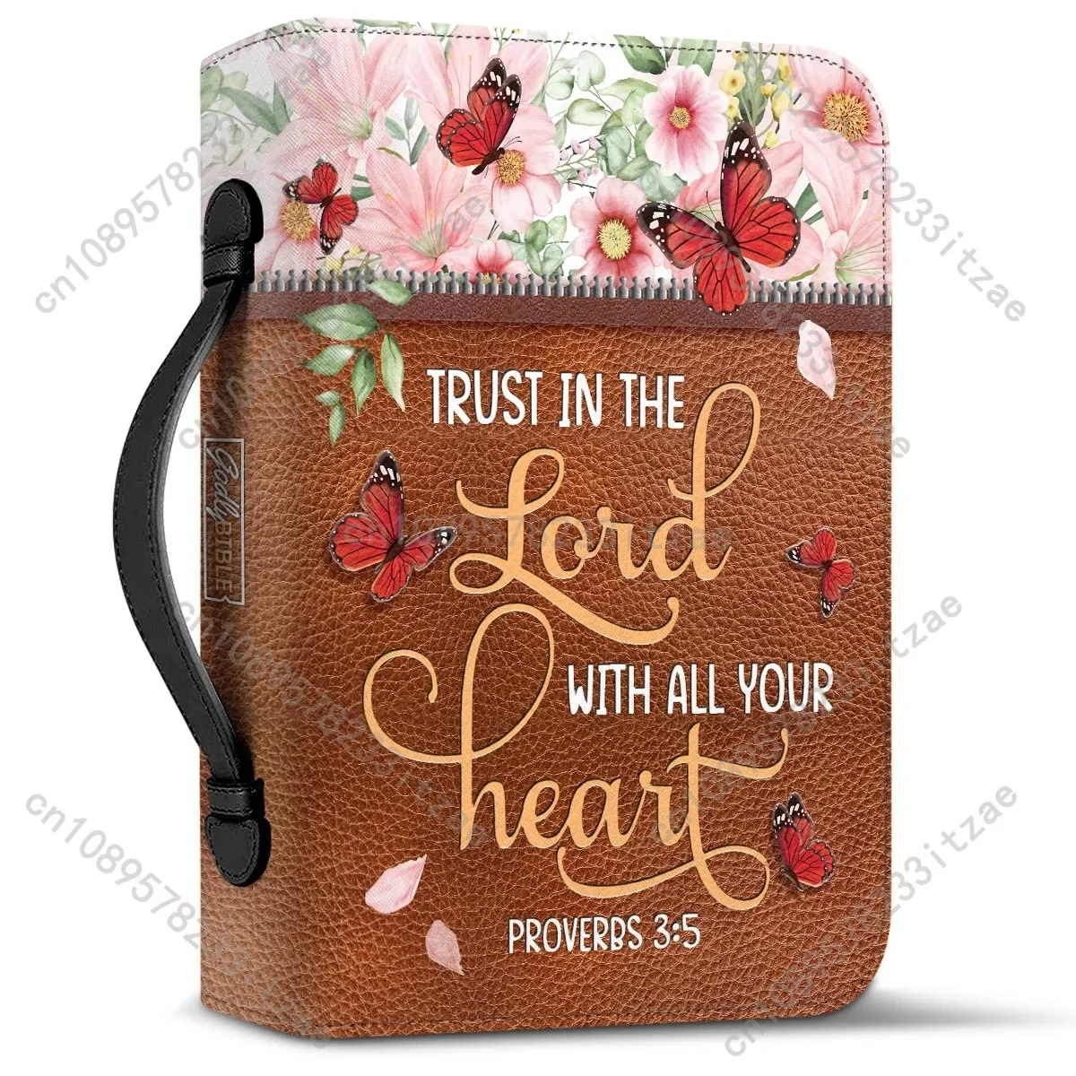 Sac de rangement de la Bible pour femme, verset de la Bible florale, imprimé de papillon azole, étui de couverture prépersonnalisé, confiance dans le Seigneur, nouveau, 2024