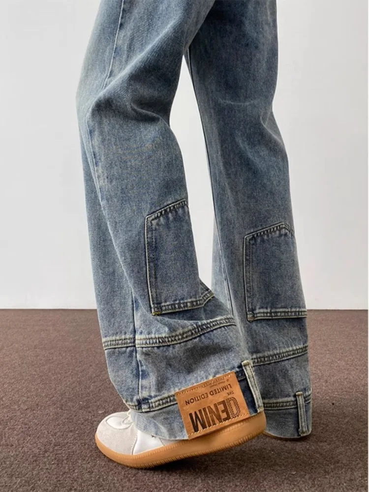 Personalidade especial jeans diário masculino, calça reta simples, estilo europeu chique, bolsos com tudo que combina para jovens, elegante e simples