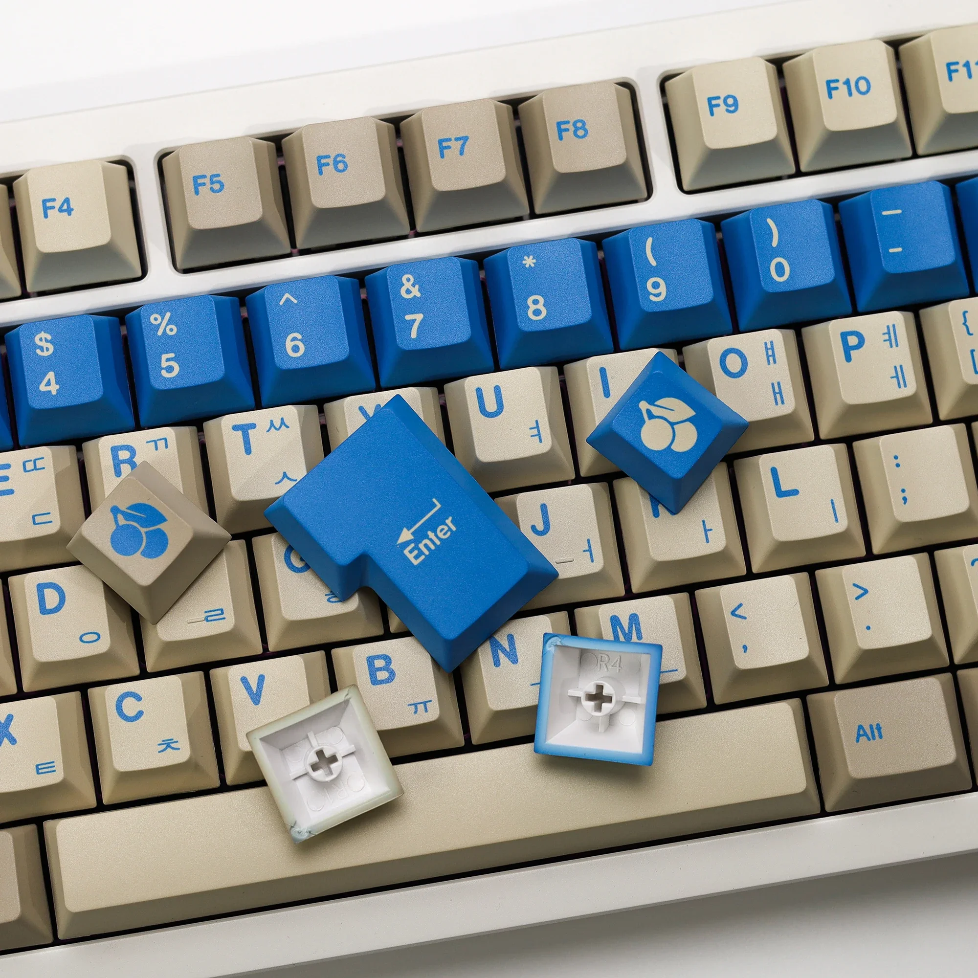 KBDiy 143 Keys Korean Keycap for Mechanical Keyboard PBT Blue Alert Keycap Custom Cherry Profile for MX Switches ISO 7U Spacebar
