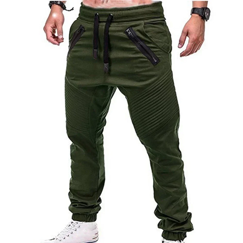 2023New Arrival Men Fashion Drawstring Zip Strips Pockets Ankle Tied Long Pants Sports Trousers Wholesale Dropshipping