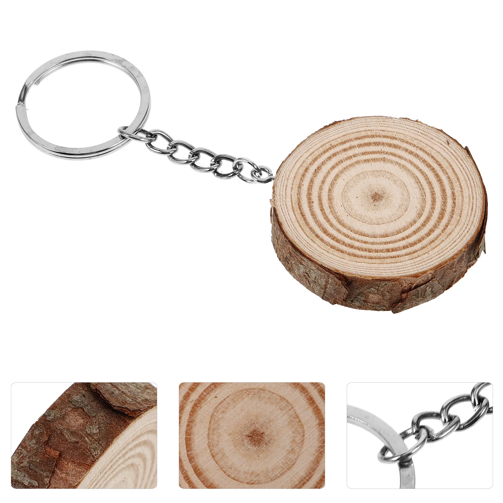 4Pcs DIY Blank Wooden Keychain Round Wood Slices Set Key Rings Unfinished Craft Pendants for Custom Decoration Bag Ornaments