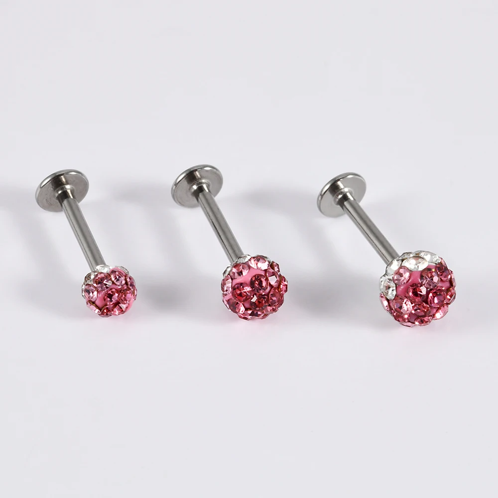 1PC Stainless Steel Colorful Diamond Ball Lip Stud Externally Thread Helix Ear Cartilage Tragus Body Piercing Jewelry 16G