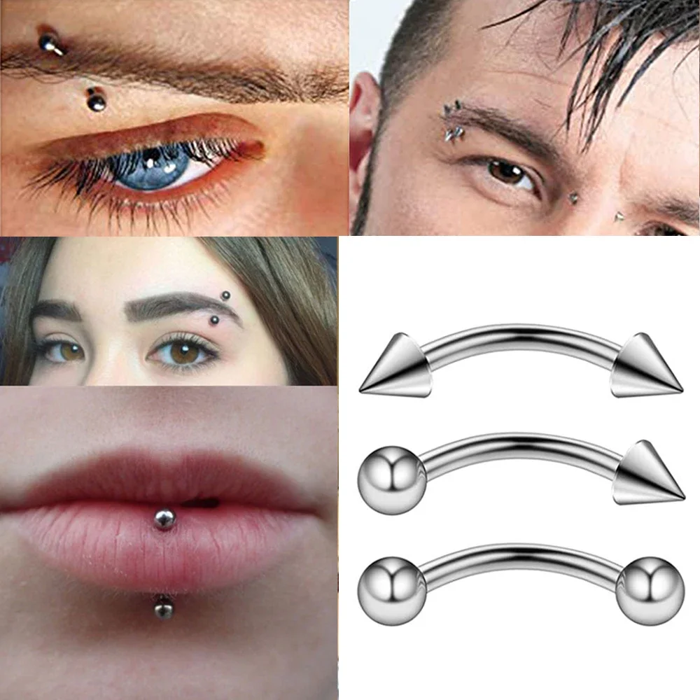 2Pcs Eyebrow Piercing Banana Shape Lip Ring Stainless Steel Curved Barbell Stud Helix Navel Cartilage Earring Body Jewelry