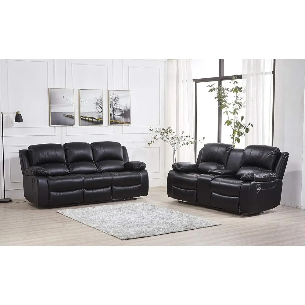 

Bonded Leather Recliner Set, Sofa and Loveseat, 8018, Black