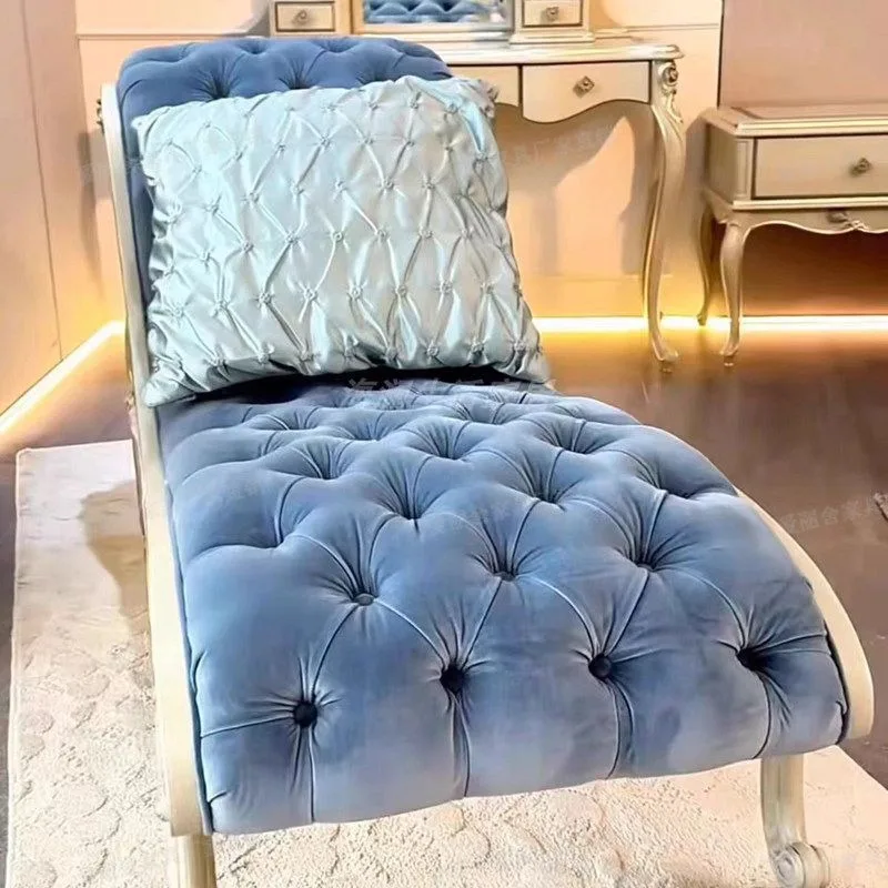Retro solid wood chaise longue living room sofa, beauty couch villa reception chair, studio hotel lazy lounge chair