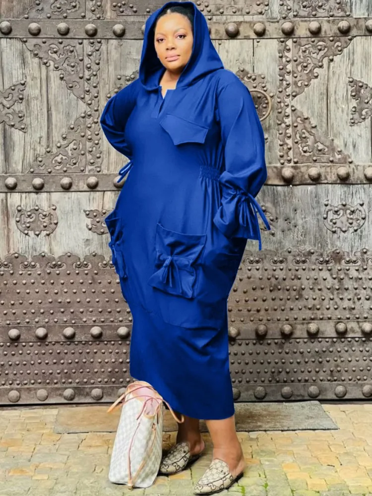 5XL 4XL Plus Size Clothes Dresses Women Ruffle Robes Summer Autumn Loose Street Style Casual Big Size Hooded Maxi Dress