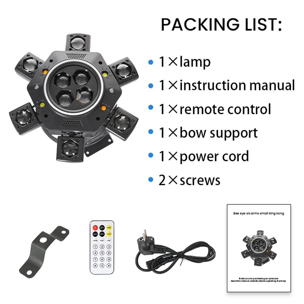 Lumière DJ à tête mobile à 6 bras, 150W, télécommande, faisceau lumineux LED pour fête Disco, DMX512, éclairage d'effet de scène rotatif pour discothèque